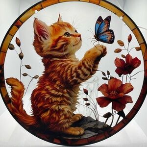 Suncatcher Acrylic Kitten Cat Decoration Flowers Valentines Day Gift